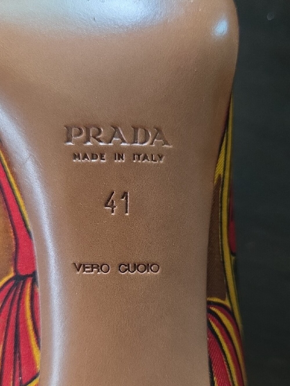 Prada Multicolor Floral Block Heel Pumps - Red, Brown, Gold - Picture 6 of 8